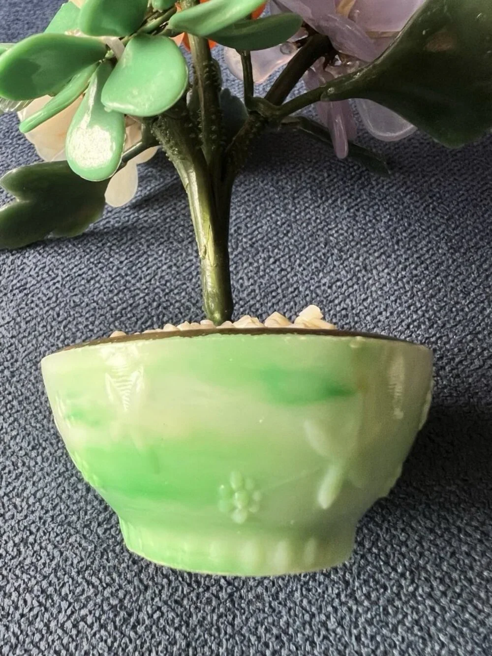 MCM LUCITE Jade Flower Tree Sculpture Acrylic Arrangement Asian Chinese Colorful